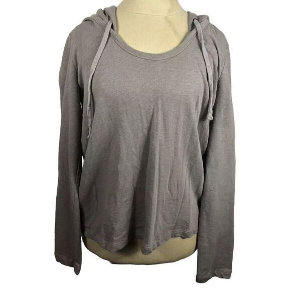 James Perse Women's French Terry‎ Long Sleeve Drawstring Hoodie Taupe Large - Picture 1 of 14